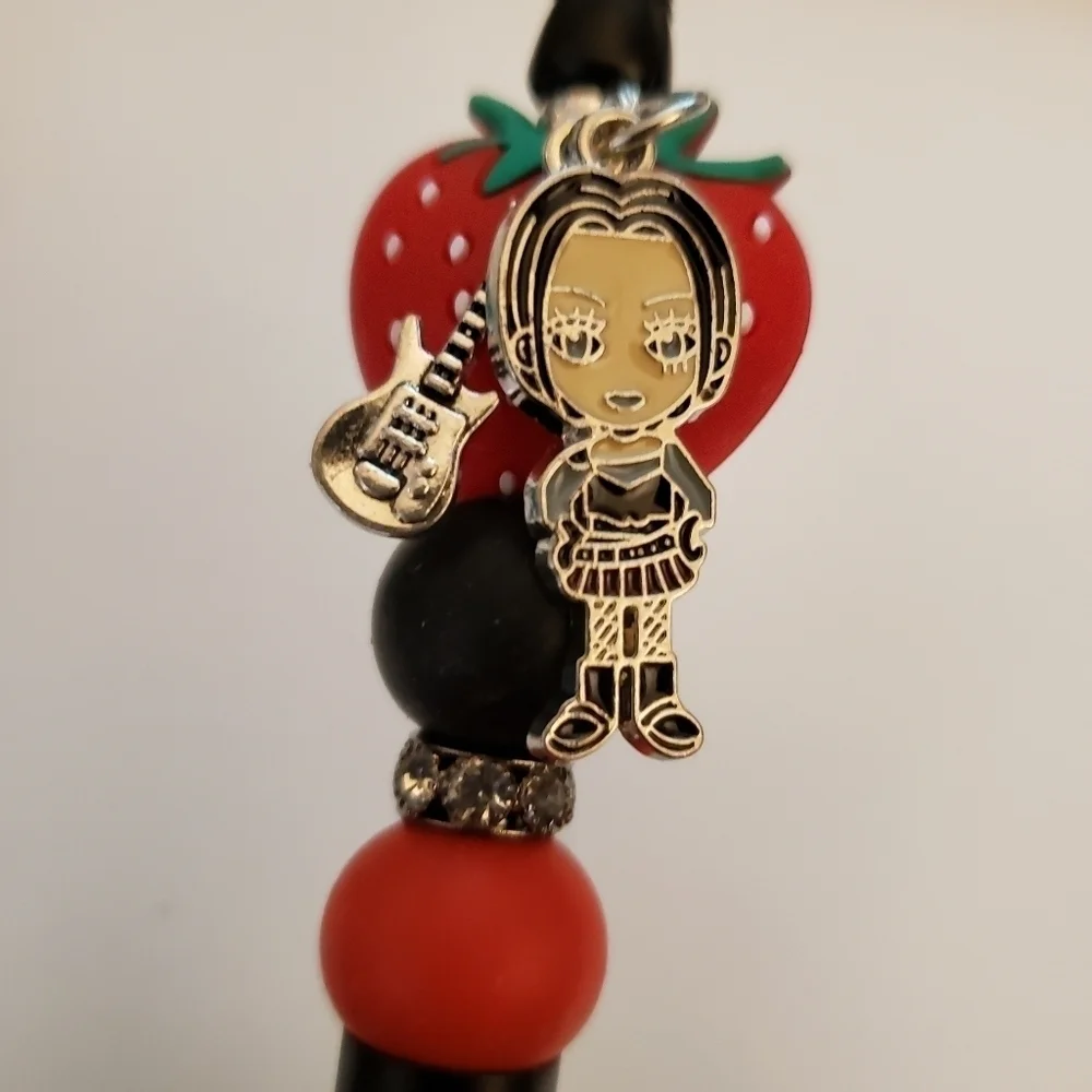 Handmade Beaded Nana Osaki Anime Strawberry Silicone Focal Bead Pen